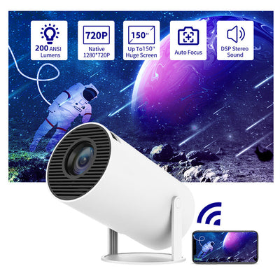 Mini vidéoprojecteur blanc Wi-Fi 720p orientable sur pied